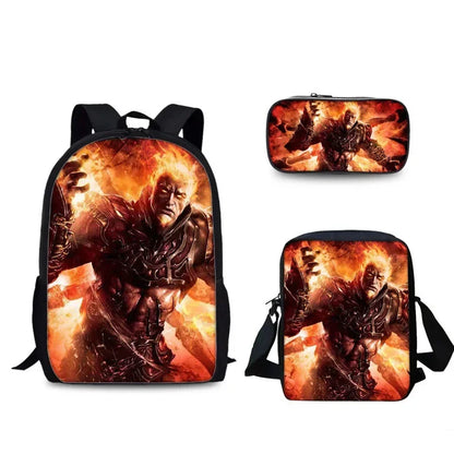 Game God of War Schoolbag Backpack Lunch Bag Pencil Case Set Gift for Kids Students