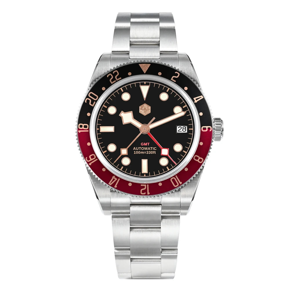 San Martin 39mm NH34 GMT Men's Luxury Watch Bidirectional Aluminum Bezel Automatic Mechanical Sapphire 100M Waterproof SN0109