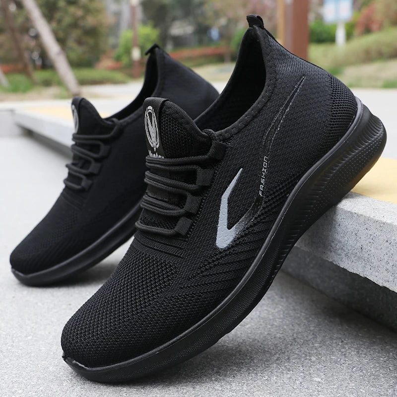 Modische einfarbige gewebte Strick-Laufschuhe für Herren – leicht, atmungsaktiv, rutschfest – perfekte Sportschuhe für Outdoor-Aktivitäten