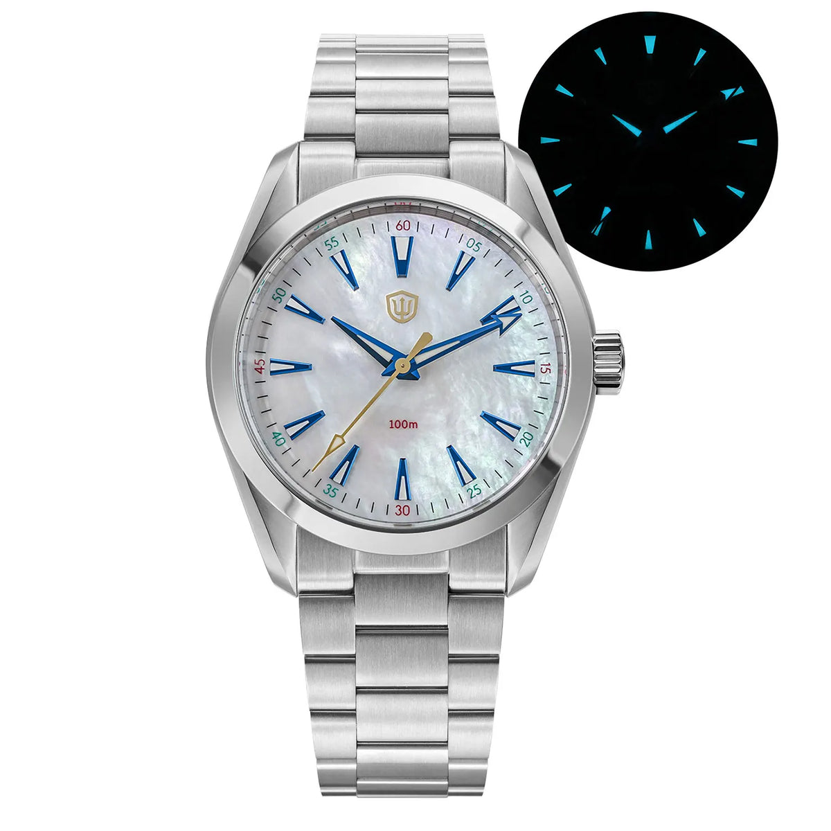 Relógio Watchdives WD0006, movimento VH31 com ponteiro dos segundos fluido, vidro de safira abaulado, revestimento luminescente BGW9, estanque até 10 bar, 38 mm, estilo vintage