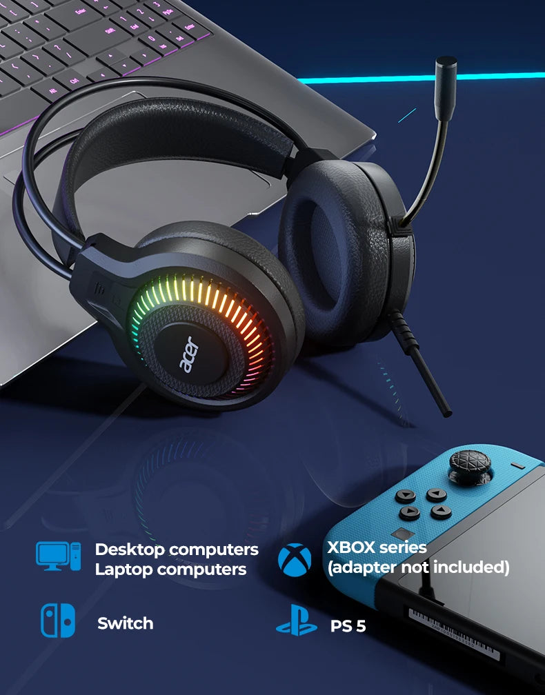 RGB kabelgebundene Gaming-Ohrhörer mit Mikrofon – Low-Latency-Surround-Sound-Gaming-Headset mit cooler RGB-Beleuchtung, Geräuschisolierung und komfortabler Passform