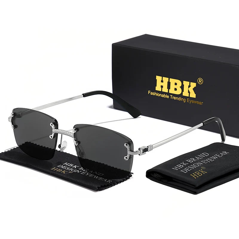 HBK Square Rimless Sunglasses Women TOP Quality Retro Metal Sun Glasses Men Luxury Party Business Gradient Shades 2024