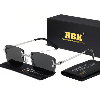 HBK Square Rimless Sunglasses Women TOP Quality Retro Metal Sun Glasses Men Luxury Party Business Gradient Shades 2024