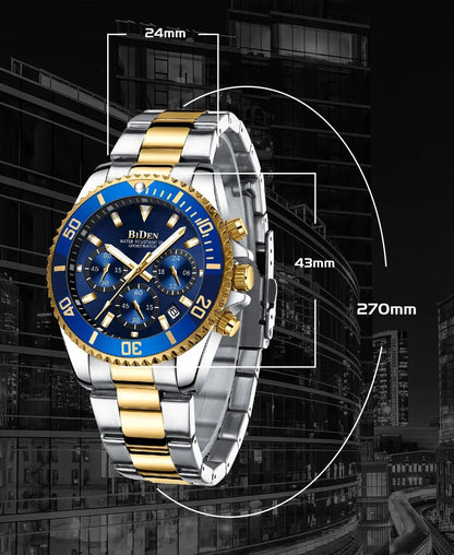 BIDEN Multi functional men's quartz watch luxury waterproof night light business style diving series casual fashion watch