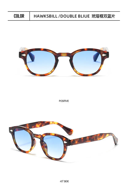 JNPCXI Vintage Round Sunglasses Women Men Retro Rivet Blue Gradient Female Sun Glasses UV400