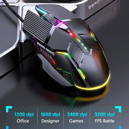 3200DPI ergonomikus vezetékes gamer egér, USB számítógépes gamer egér RGB háttérvilágítással, 6 gombos LED-es csendes egér PC-hez és laptophoz