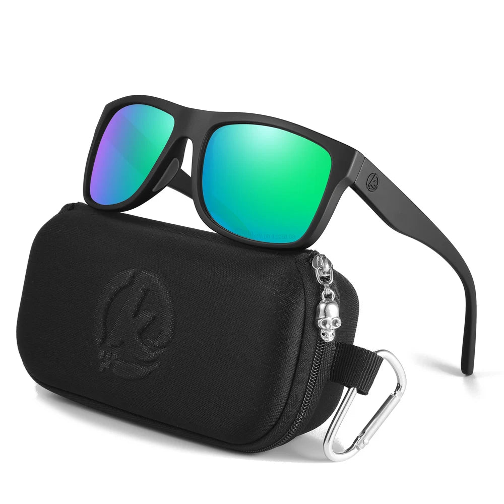 KDEAM Polarized Sunglasses Men Sports Tridimensional Brand Logo TR90 Square Sun Glasses All Black With Zipper Case KD0721