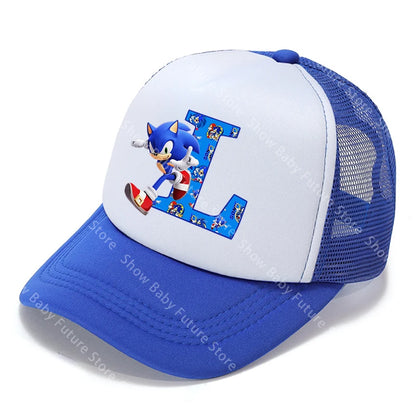 Cartoon Letters A-Z Sonics Boys Girls Baseball Caps Adult Outdoor Sports Breathable Mesh Hat Cute Anime Sunbonnet Birthday Gifts