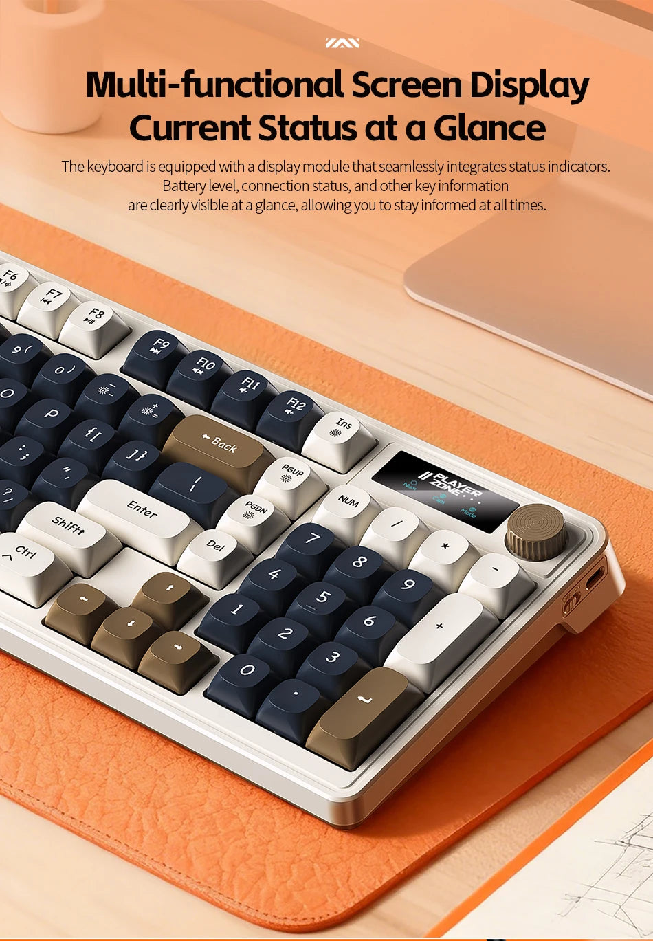 98 key Wireless Keyboard Knob Control BT/2.4g/Wired, RGB LED Backlight Display, 2000mA Battery for PC/Laptop