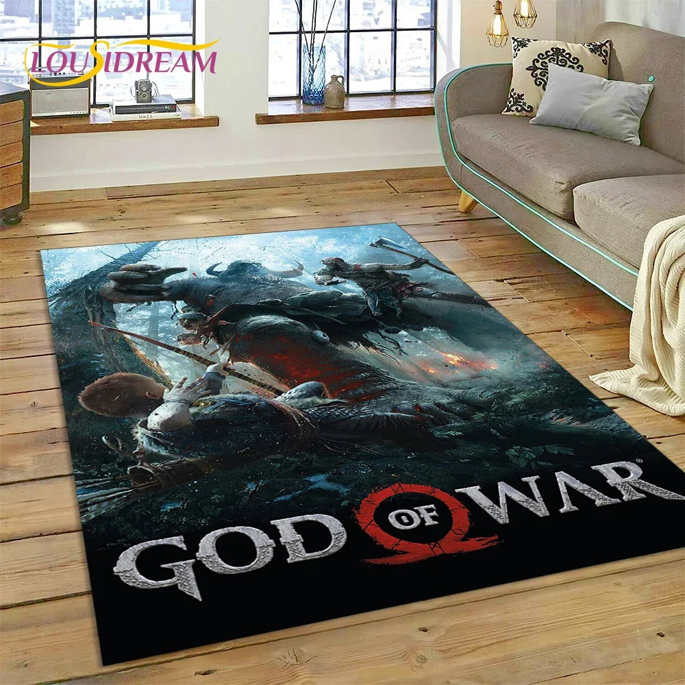 God of War Games Kratos Cartoon 3D Rug Carpet for Living Room Bedroom Home Decor,Floor Mat Non-slip Decoration for Sofa Doormat