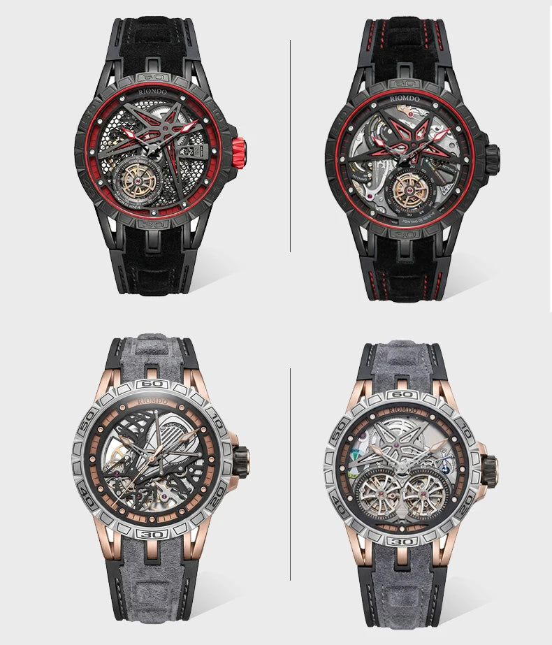 OBLVLO Men's Two Tone Big Skeleton Dial Mechanical Automatic Watch Luminous Waterproof Rubber Band Machinery Clock RD-903