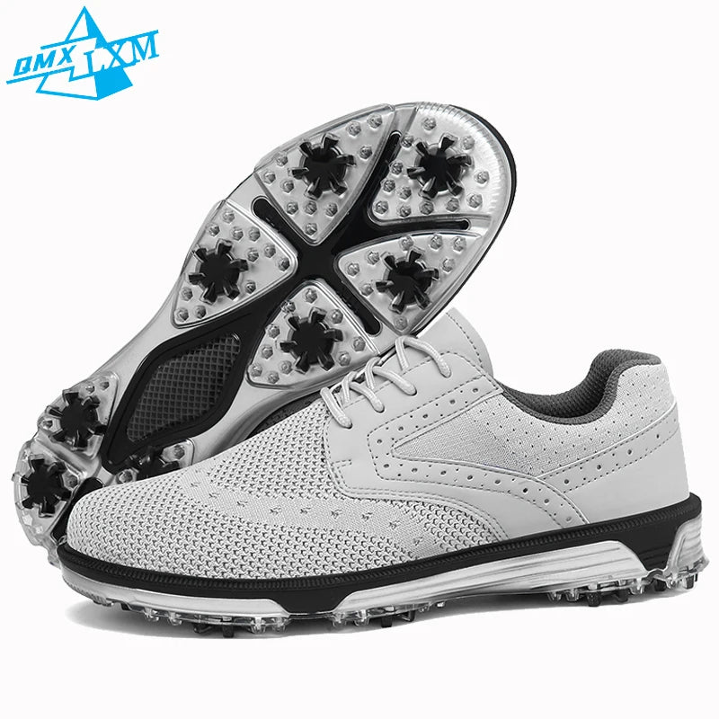 LiXingMing Golf Shoes Men Gray Large Size Up to 48# Breathable Cleats Golf Sport Shoes Teenager Training Golf Coach Sneakers