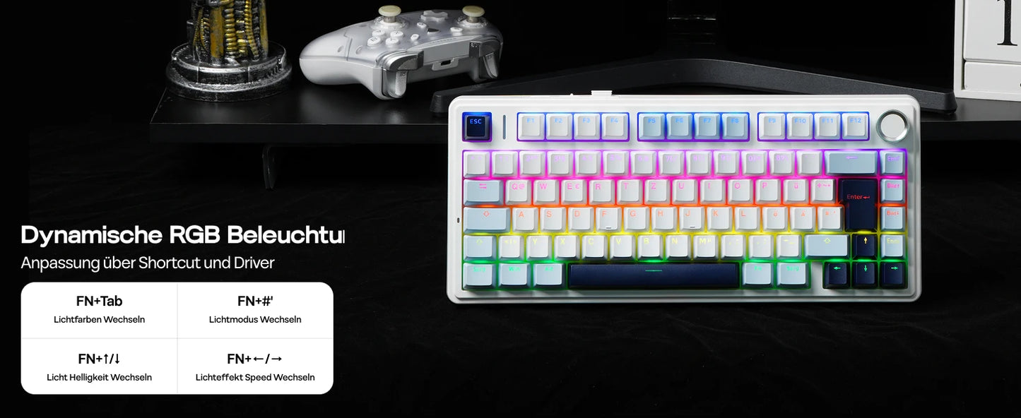 EPOMAKER x AULA F75 ISO-DE kabellose mechanische Tastatur mit Tri-Mode-Konnektivität, deutschem QWERTZ-Layout und 4000 mAh Akku