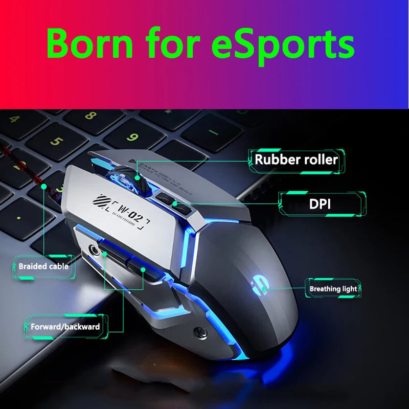 Inphic W2 2. Generation USB-kabelgebundene Gaming-Maus mit Silent Click, Metall-Style, 6-Tasten-Makroprogrammierung, 8800DPI