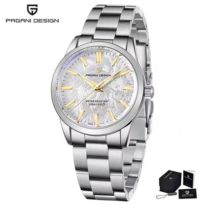 Relógio masculino PAGANI DESIGN 40MM com mostrador de meteorito, quartzo, luxo business, safira, aço inoxidável 316L, resistente à água 100M