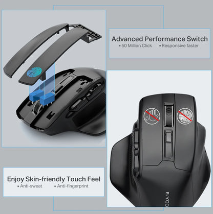 Rato Gaming Sem Fios E-YOOSO X-31 USB 2.4G de Grande Dimensão para Mãos Grandes, PAW3212, 4800 DPI, 5 Botões, para Gamer, Computador Portátil e PC