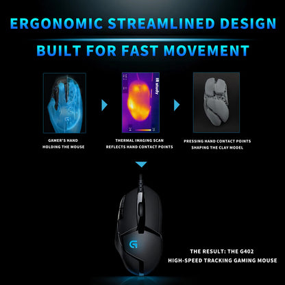 Logitech (G) G402 ratón gaming con cable para e-sports, ratón mecánico con programación de macros, CSGO, Eating Chicken, competitivo para ordenador