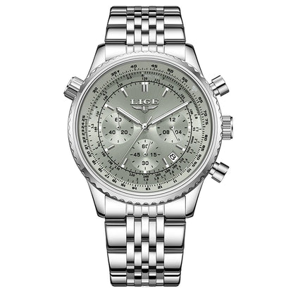 Montre de luxe pour homme LIGE – Chronographe avec date, en acier inoxydable, étanche, luminescente, style sportif et militaire, montre à quartz pour homme