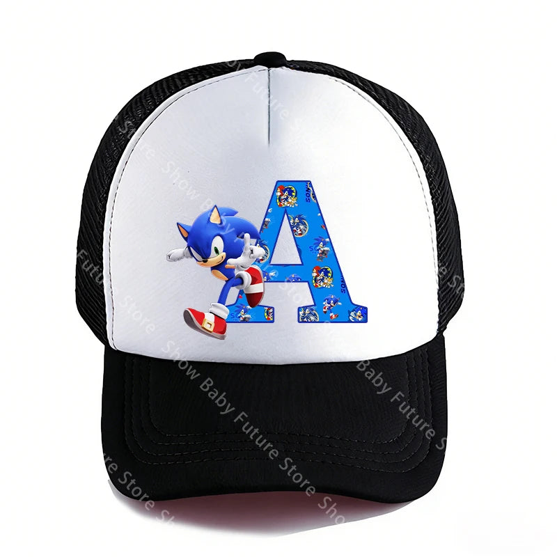 Summer Black Baseball Caps for Adult Cartoon Letters Sonics Boys Girls Outdoor Sports Breathable Mesh Hat Cute Anime Sunbonnet