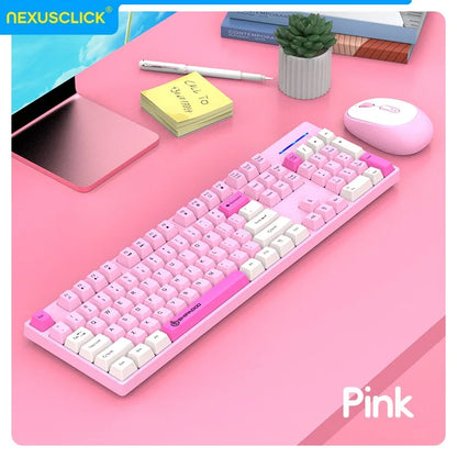 Set tastiera e mouse wireless NexusClick per gaming e ufficio, risparmio energetico intelligente, formato completo 104 tasti, 1600DPI regolabili, USB per laptop e PC