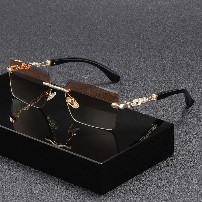 Fashion Rimless Rectangle Sunglasses Women Men Luxury Brand Shades Square Sun Glasses Female Male Beach Travel Eyewear