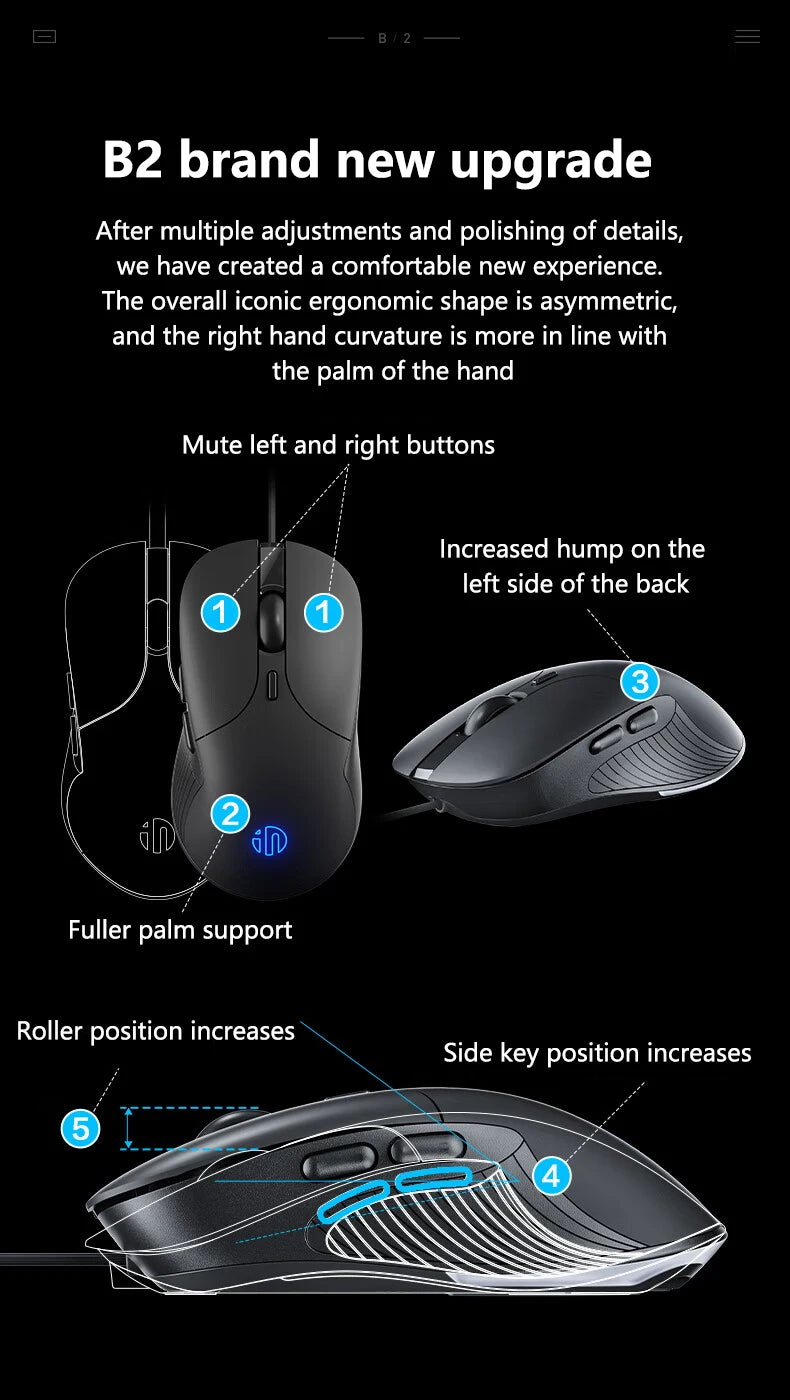 Mouse cablato USB INPHIC B1 silenzioso da ufficio e gaming per PC e laptop