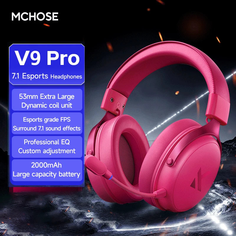 MCHOSE V9 PRO 7.1 Wireless Gaming Headset – Tri-Mode Low Latency Bluetooth 5.3 E-Sports Headphones with AI Noise Cancelling Mic for PC PS4 PS5
