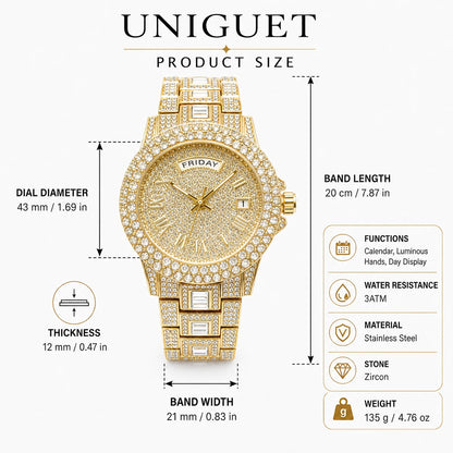 Men's Gold Quartz Watches Calendar Week Display Diamond Watch For Man Dropshipping