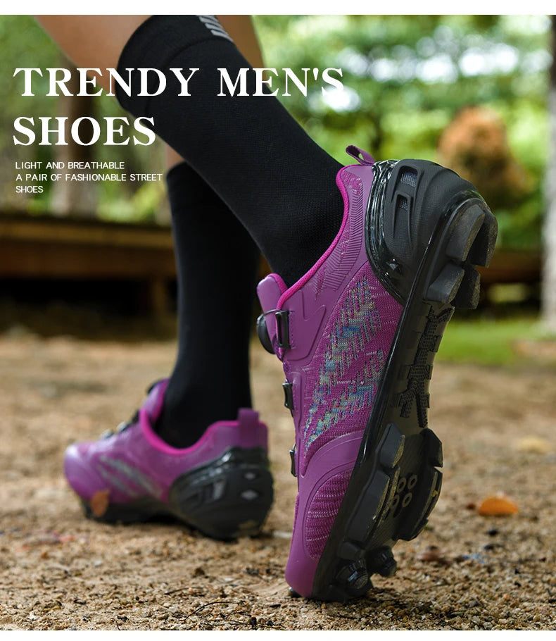 MTB Cycling Shoes for Men and Women T03 Purple Breathable Speed Self-Locking Road Cycling Sports Shoes Outdoor Racing Training Sneakers