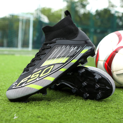 Nouvelles chaussures de football professionnelles pour hommes, chaussures de sport à cheville haute, chaussures de football TF/FG pour garçons, unisexes, antidérapantes, confortables
