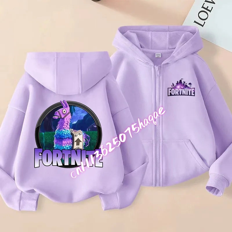 Novo hoodie infantil Fortnite com fecho de correr, estilo cartoon anime, casual e respirável, casaco para meninos, primavera 2026, roupa para criança