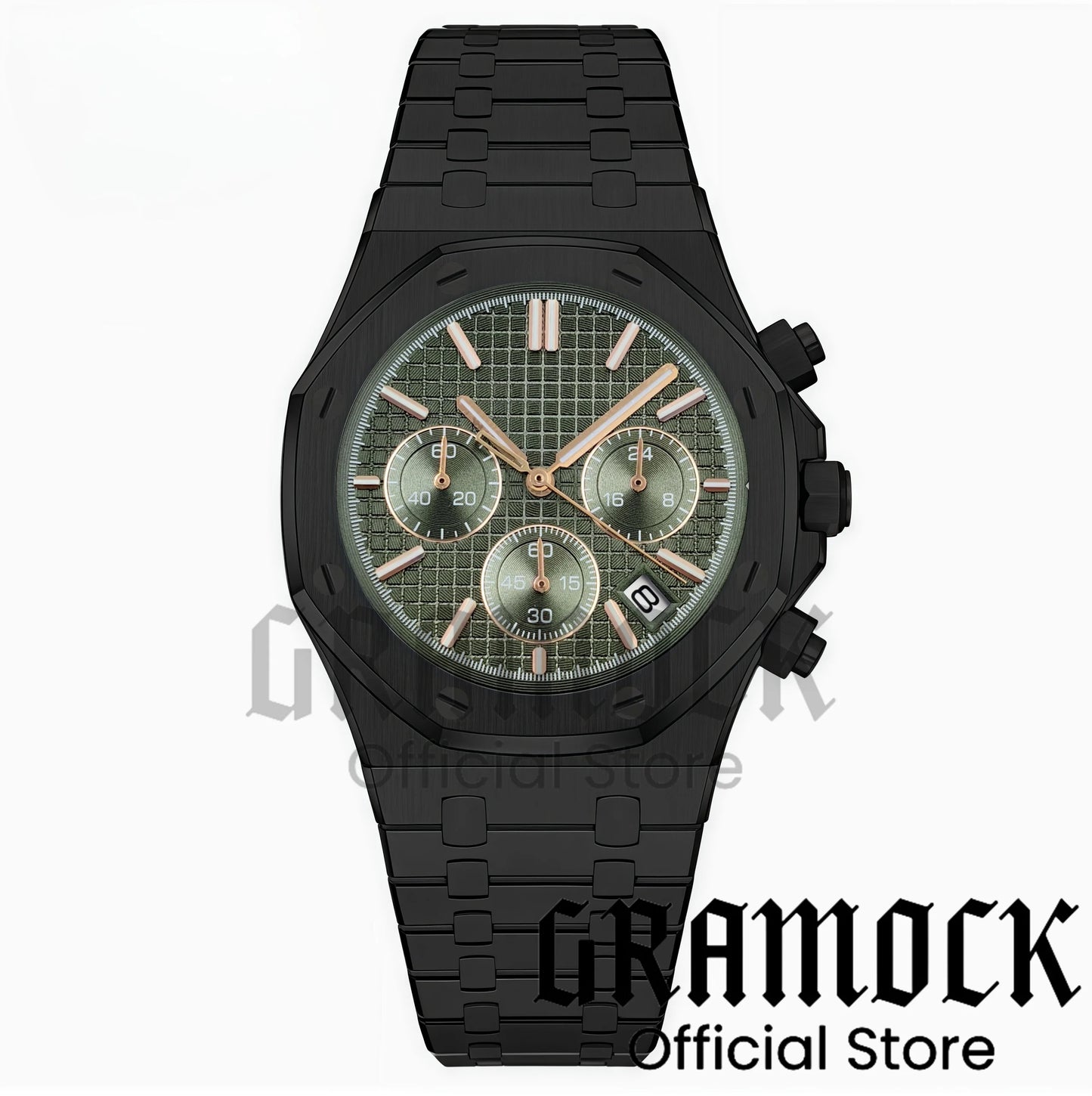 Gramock VK63 Fashionable Men's Quartz Chronograph Luxury Sapphire Stainless Steel Rose Gold Index Dial Waterproof 5Bar Luminous
