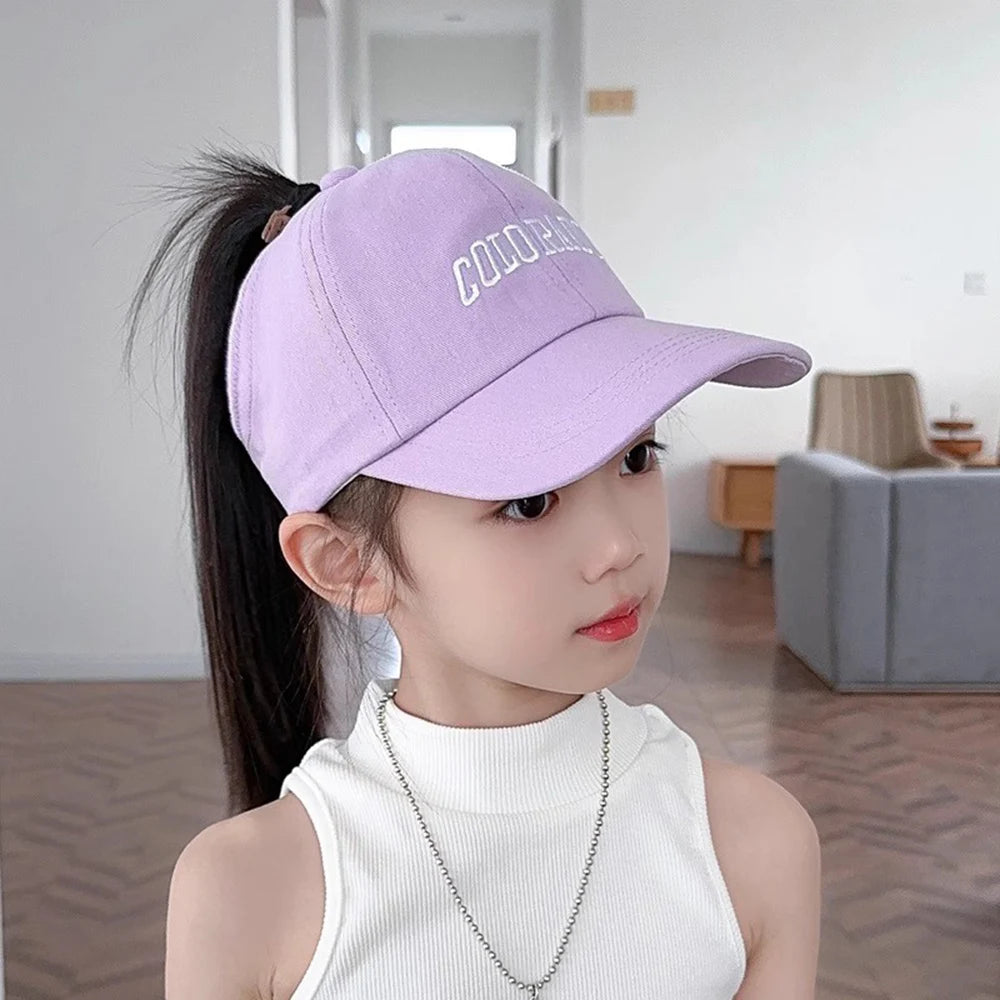 Fashion Kids Baseball Caps for Boys Girls Sun Hat Hollow High Ponytail Caps Children Sunshade Baseball Caps for age 4-12 Years