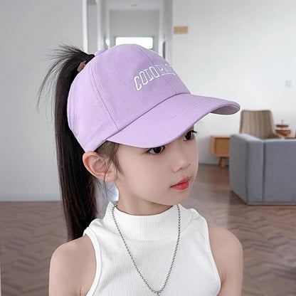 Fashion Kids Baseball Caps for Boys Girls Sun Hat Hollow High Ponytail Caps Children Sunshade Baseball Caps for age 4-12 Years