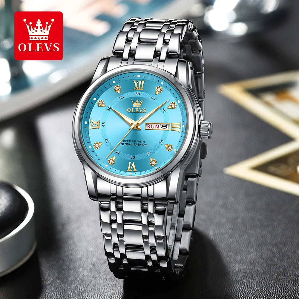 OLEVS 5513 quartzhorloge voor heren – Stalen band, waterdicht, verlichte display, kalender en weekdag – Elegant en luxueus horloge, origineel model voor heren