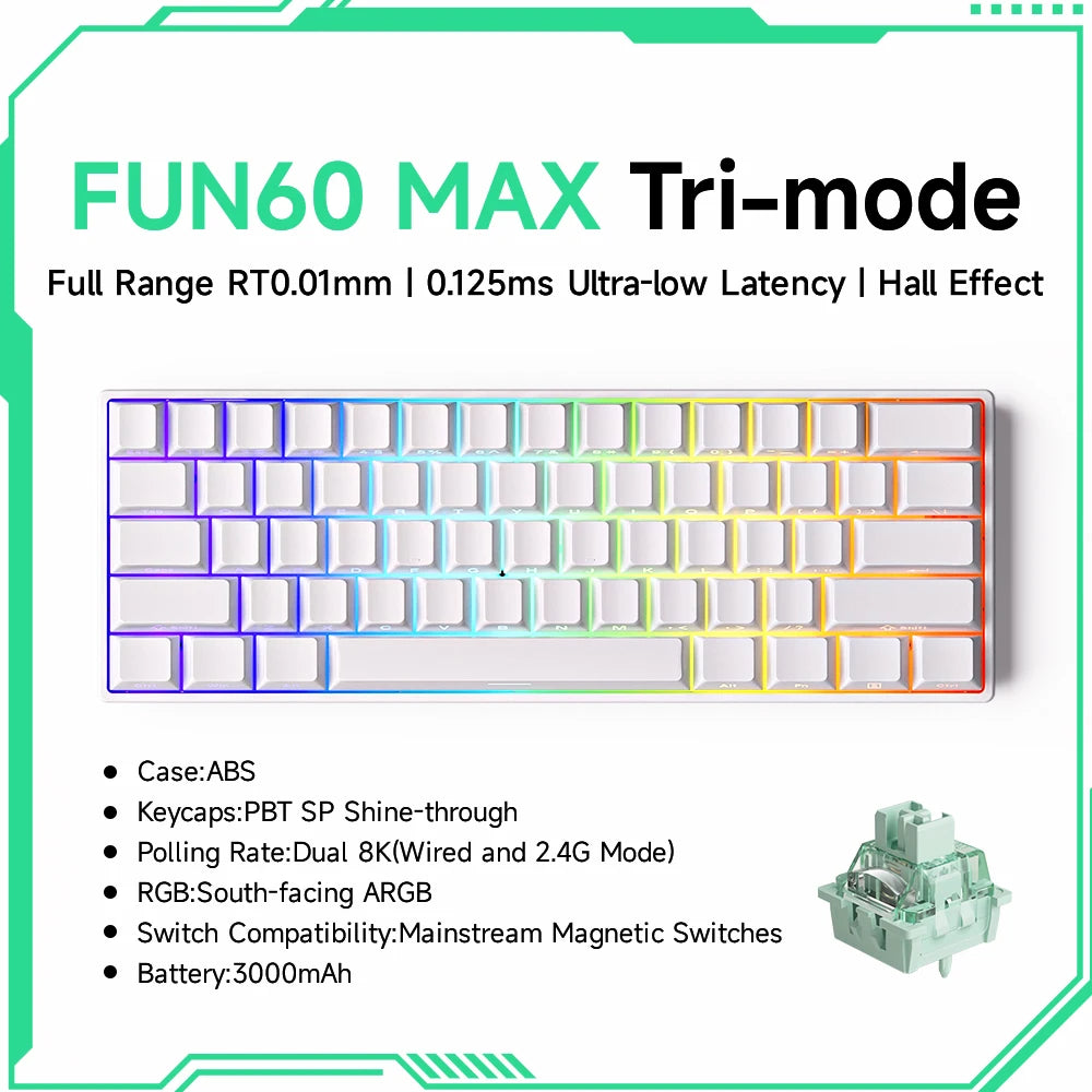MONSGEEK FUN60 PRO&MAX HE Mechanische Tastatur mit Magnetschaltern, 60% kabellose Gaming-Tastatur, Rapid Trigger, 8K ARGB, Custom-Tastatur