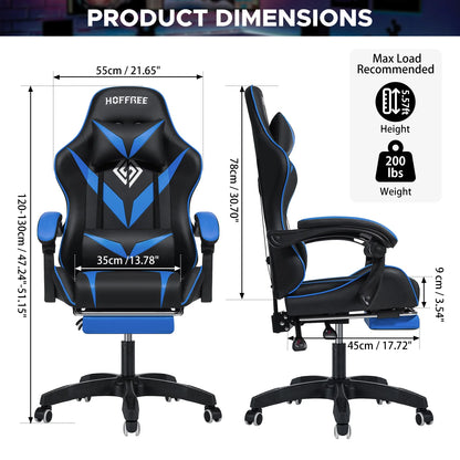 200Lbs Load Gaming Chair with Massage Ergonomic Computer Chair Footrest and Lumbar Support Reclining PC Chair Adjustable Armrest