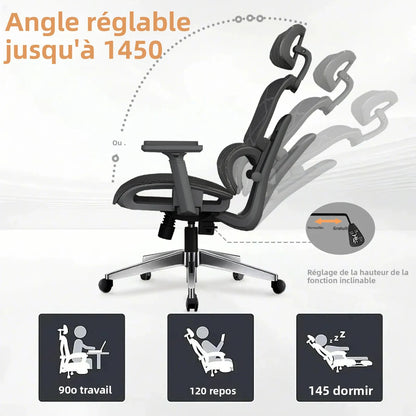 Ergonomic Office Chair Lumbar Support & Neck Pillow Soft Padded Armrests Breathable Mesh Multi-Position Height Adjustment Comfort