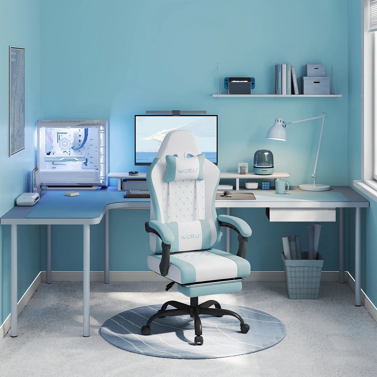 Sedia da ufficio girevole WOLTU con funzione massaggio, poltrona ergonomica con cuscino e poggiapiedi, sedia gaming regolabile in altezza