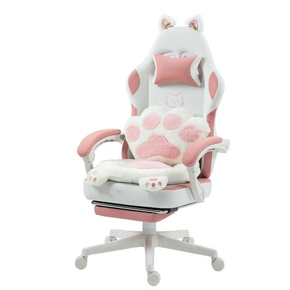 Chaise de jeu pour adultes, chaise d'ordinateur ergonomique inclinable avec support lombaire et appui-tête, lumières LED RGB, design oreilles de chat