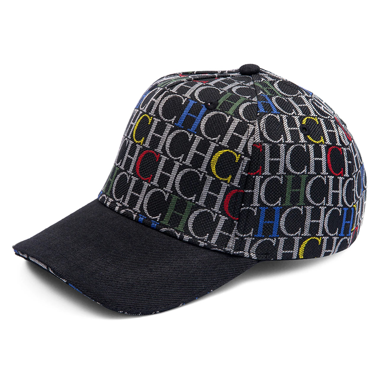 CH Monogram Print Baseball Cap Structured Adjustable Unisex Dad Hat Sun Visor Streetwear Black Woven Fabric Casual Cap