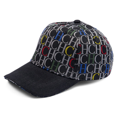 CH Monogram Print Baseball Cap Structured Adjustable Unisex Dad Hat Sun Visor Streetwear Black Woven Fabric Casual Cap