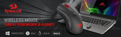Rato sem fios Redragon M652 Optical 2.4G com recetor USB, rato portátil para gaming e escritório, 5 níveis de DPI ajustáveis