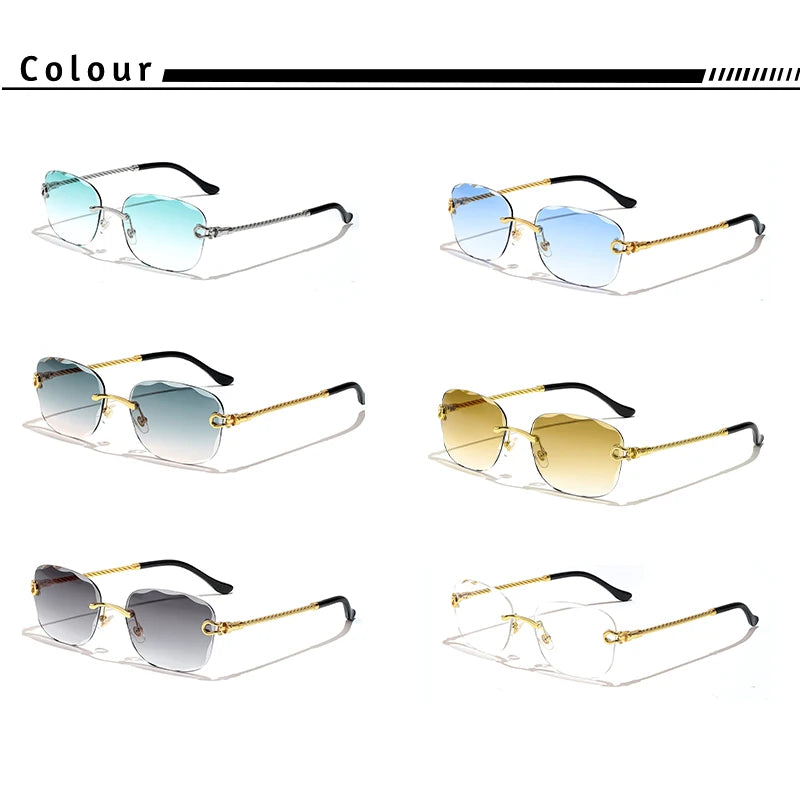HBK Frameless Metal Sunglasses Men Wave Cutting Sun Glasses for Women Travel Shopping Shades Eyeglass UV400 Summer Style