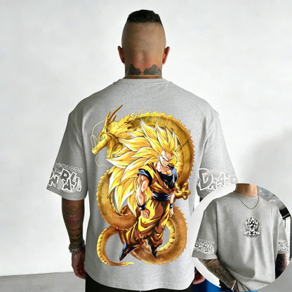 Dragon Ball Anime Super Saiyan 3 Co Branded Cotton T-shirt Men and Women's New Summer Street Loose Casual Large Short Sleeve Top