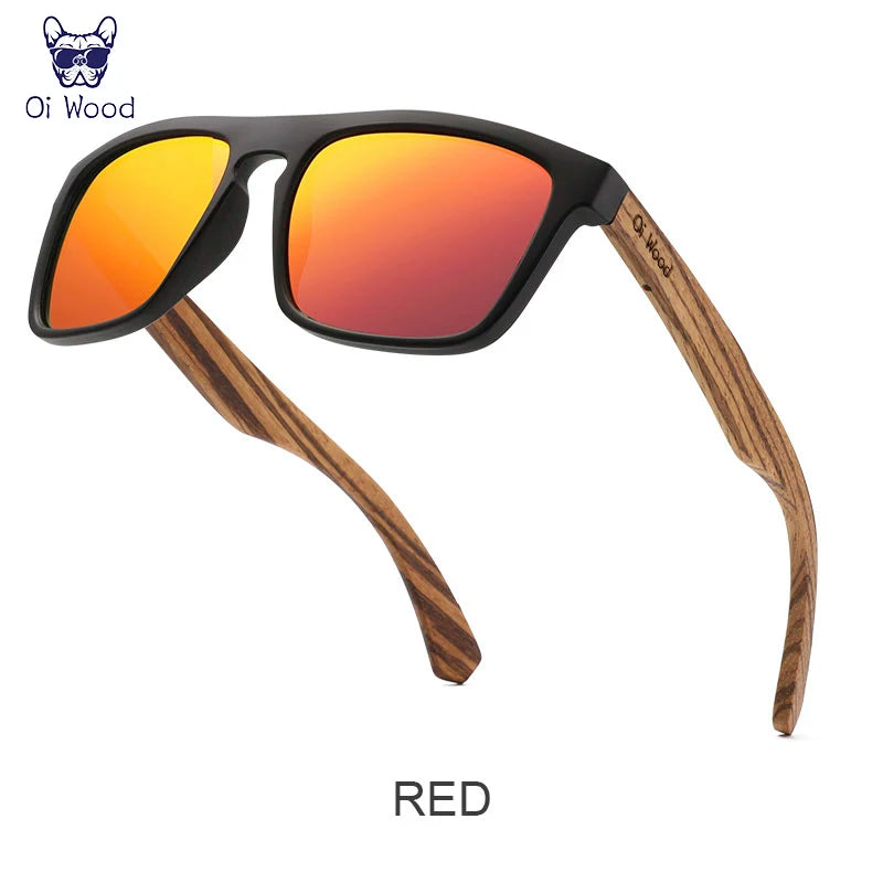 Oi Wood Women Sun glasses Square Sunglasses Wooden Eyeglasses polarized Red Lenses Mens Glasses