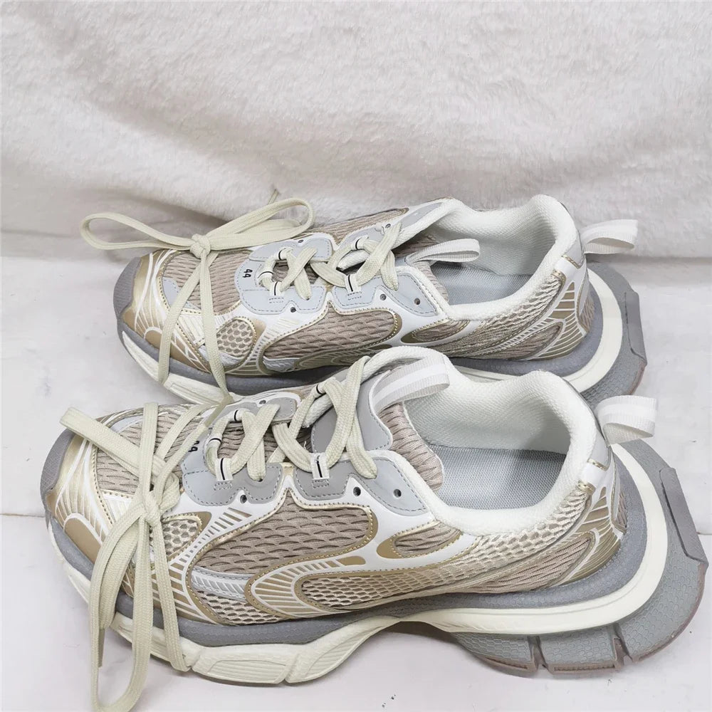 Street Style Thick Sole Men Sneakers New Mixed Colors Lace-Up Couple Casual Shoes Comfortable Breathable Running Walking Shoes