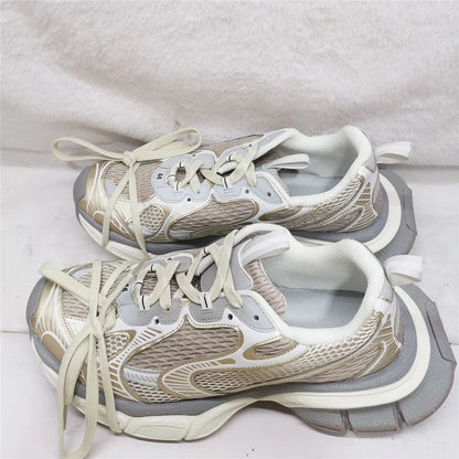 Street Style Thick Sole Men Sneakers New Mixed Colors Lace-Up Couple Casual Shoes Comfortable Breathable Running Walking Shoes