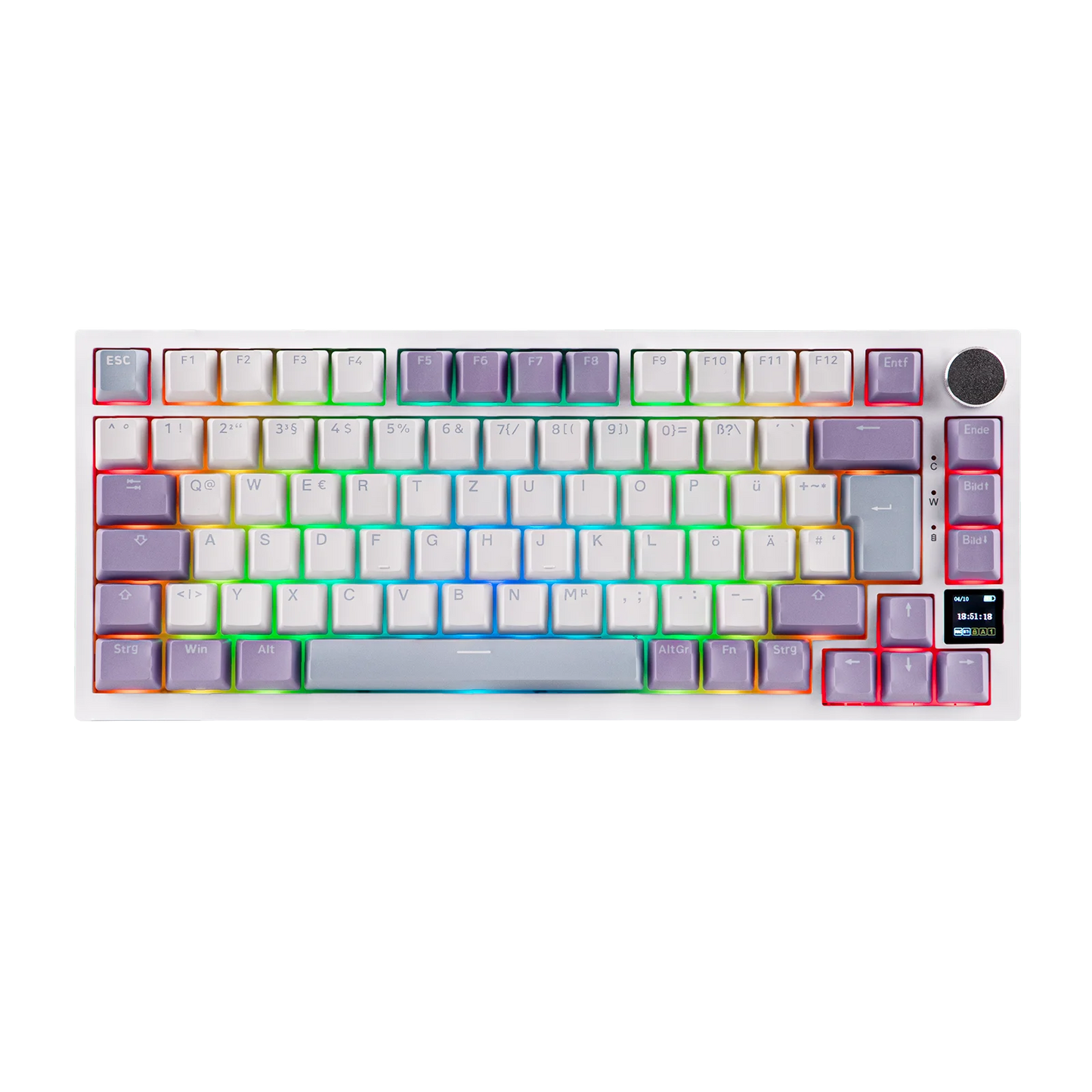 ISO-DE Layout AJAZZ AK820 PRO 75% QWERTZ German Layout Mechanical Keyboard Tri-Modes Wireless Keyboard with TFT Screen NKRO RGB