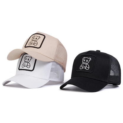 Cute Bear Embroidery Mesh Trucker Hat Unisex Adjustable Baseball Cap Spring Summer Outdoor Casual Sunscreen Hat